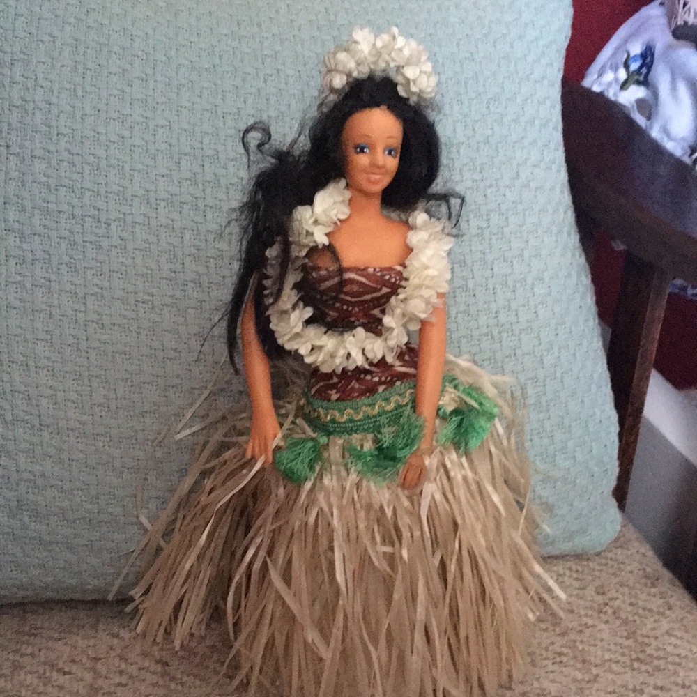 Vintage Hula Doll in Floral Lei and Grass Skirt.
